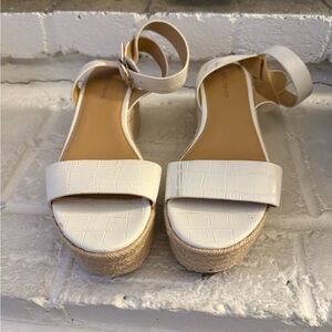 Marc Fisher White and Tan Espadrille Sandals